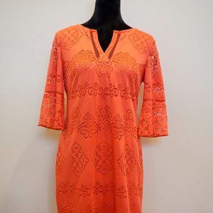 3/4 Sleeve Poppy Orange Dress CB Established 1962